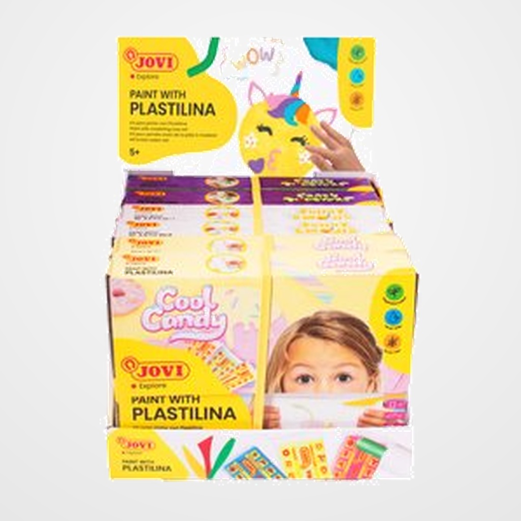 PLASTILINA JOVI PINTAR CON PLASTILINA KIT SURTIDO EXPOSITOR de 6 (2 kits cool candy + 2 kits funny emojis + 2 kits crazy monsters)