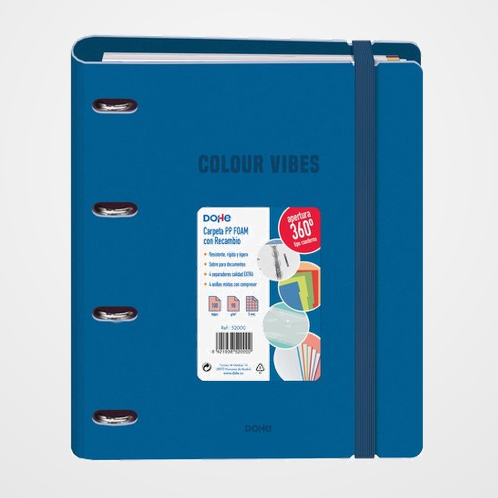 CARPEBLOC DOHE COLOUR VIBES A4 POLYFOAM 4 ANILLAS MIXTAS 35 mm con RECAMBIO 100hj. 90gr. CUADRIC.5x5 AZUL