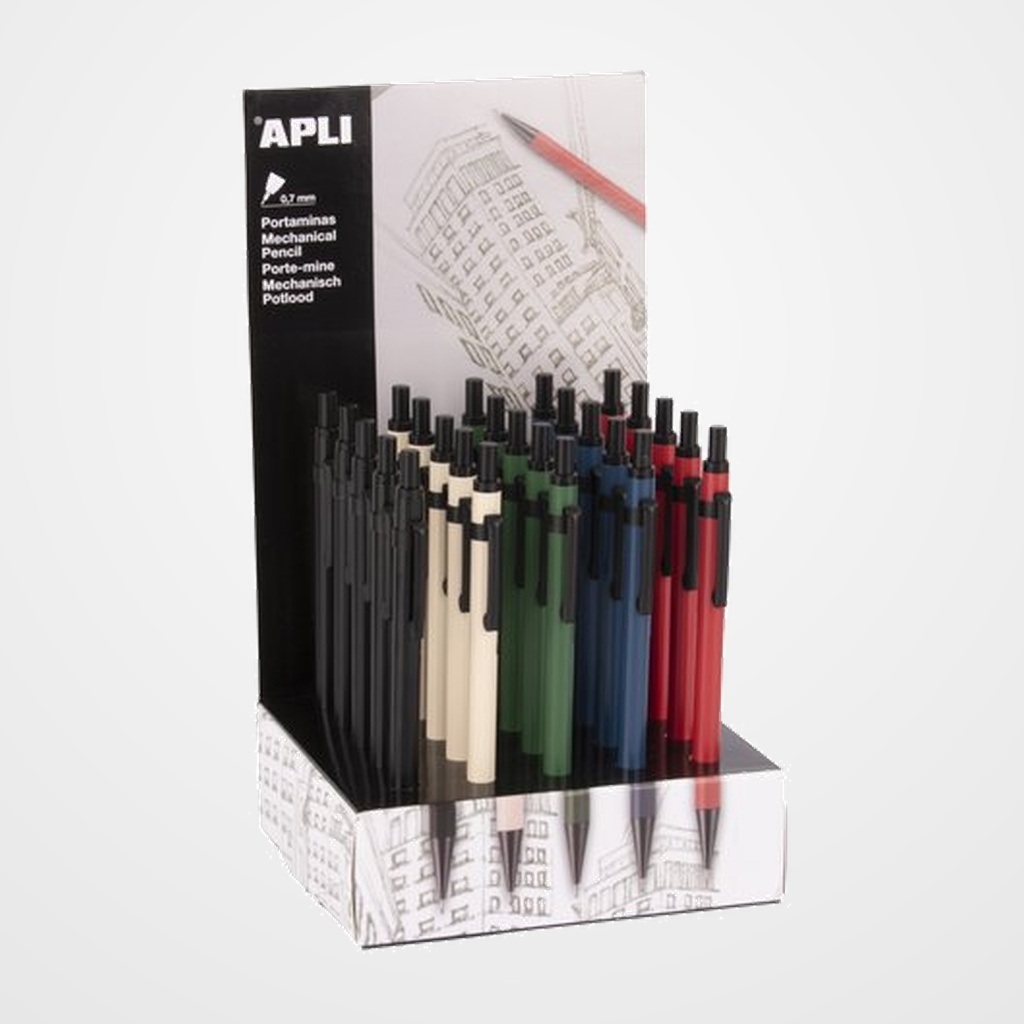 PORTAMINAS APLI 0,7 mm METAL HEXAGONAL EXPOSITOR DE 25