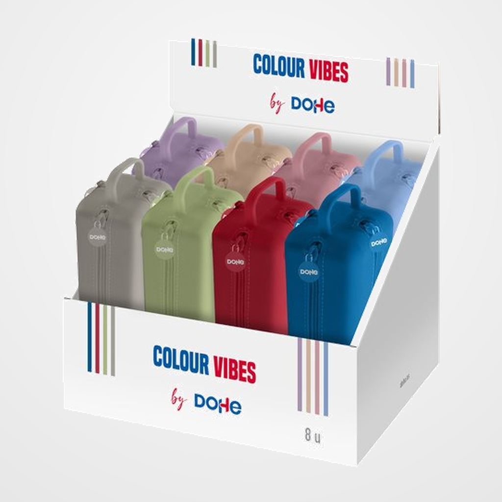 PORTATODO DOHE COLOUR VIBES SILICONA CUADRUPLE con ASA LATERAL SURTIDO EXPOSITOR DE 8