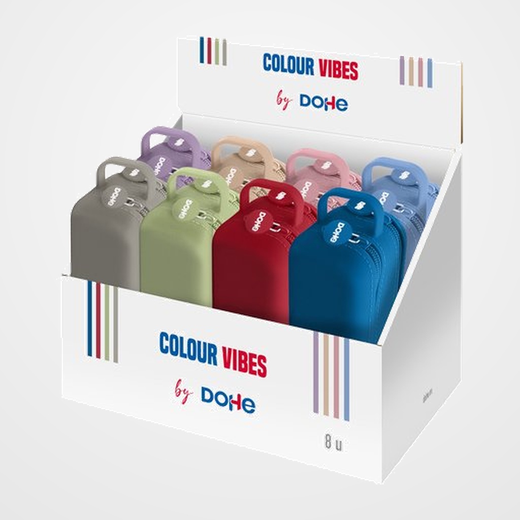 PORTATODO DOHE COLOUR VIBES SILICONA DOBLE con ASA LATERAL SURTIDO EXPOSITOR DE 8