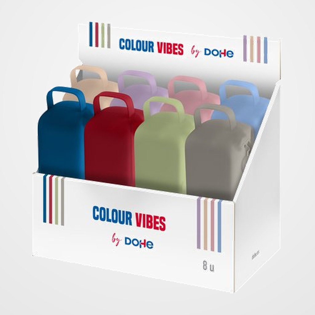 PORTATODO DOHE COLOUR VIBES SILICONA SIMPLE con ASA LATERAL SURTIDO EXPOSITOR DE 8