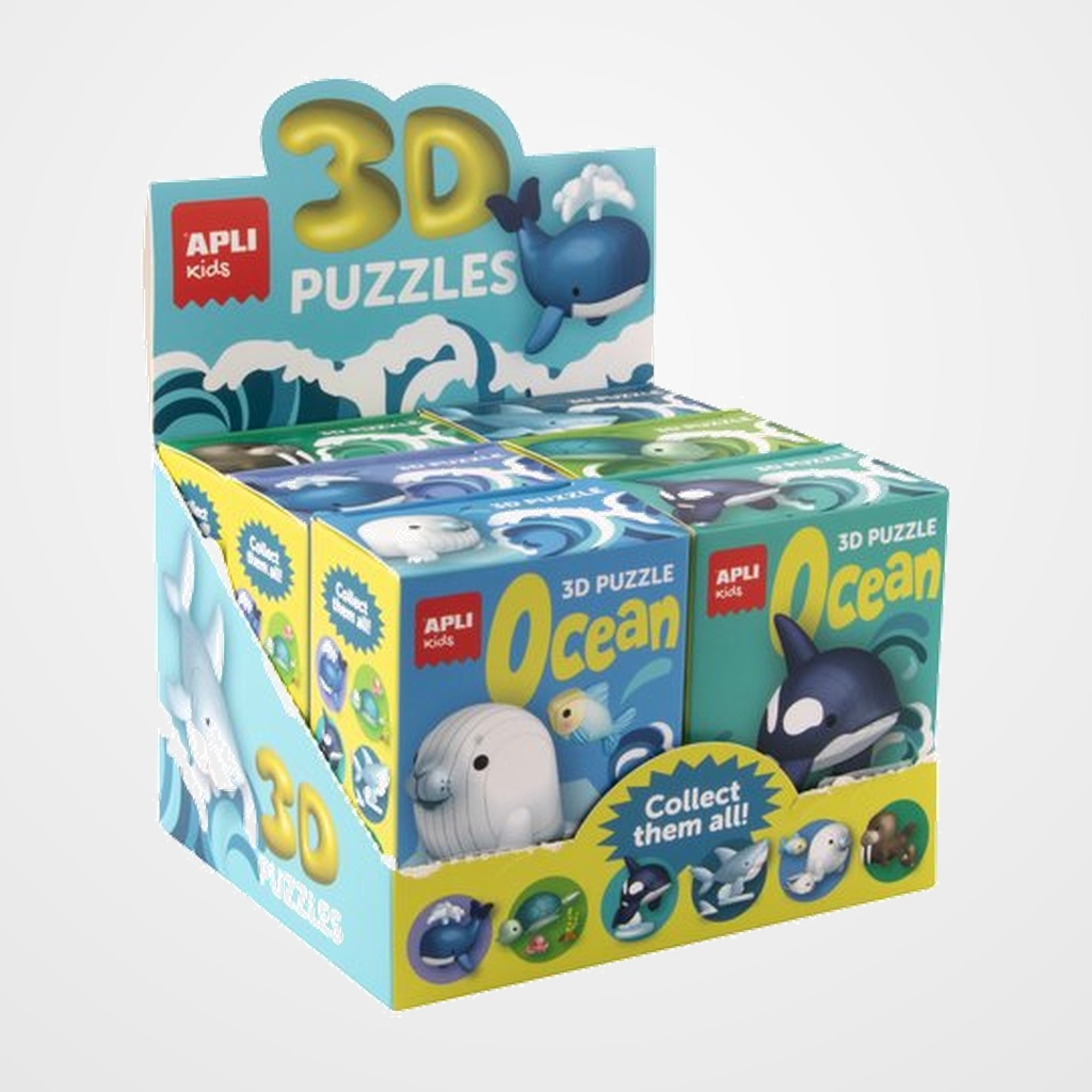 PUZLE EDUCATIVO APLI KIDS 3D ANIMALES DEL OCEANO SURTIDO EXPOSITOR de 6 (+6 años)