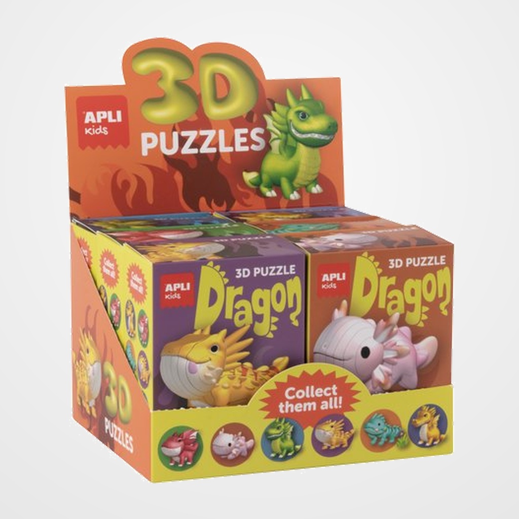 PUZLE EDUCATIVO APLI KIDS 3D DRAGONES SURTIDO EXPOSITOR de 6 (+6 años)