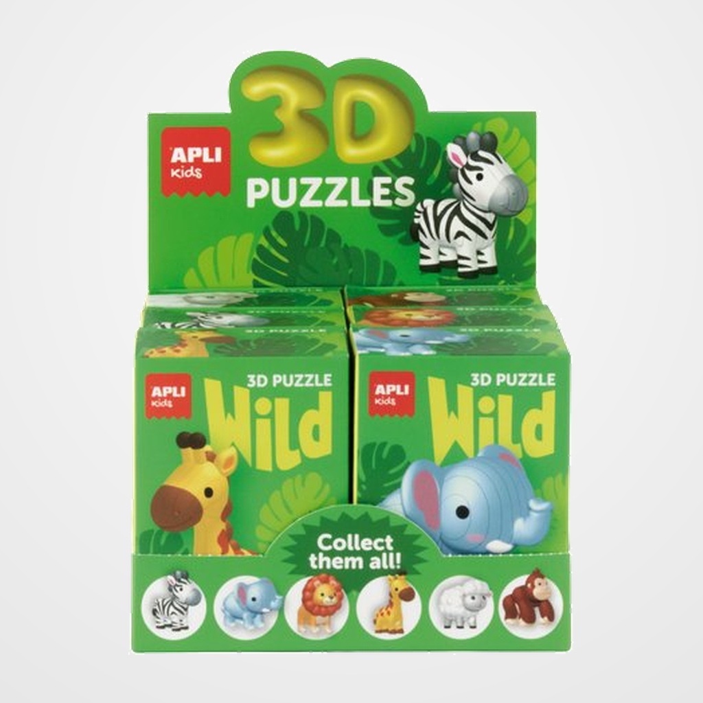 PUZLE EDUCATIVO APLI KIDS 3D WILD SURTIDO EXPOSITOR de 6 (+6 años) (6 mod.)