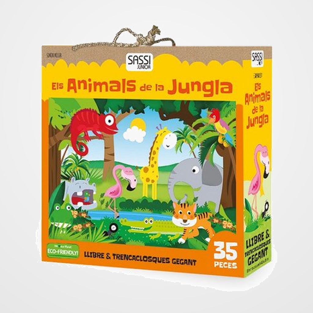 PUZLE GIGANTE Y LIBRO SASSI MANOLITO BOOKS ELS ANIMALS DE LA JUNGLA - CATALAN 35 PIEZAS (+5 años)
