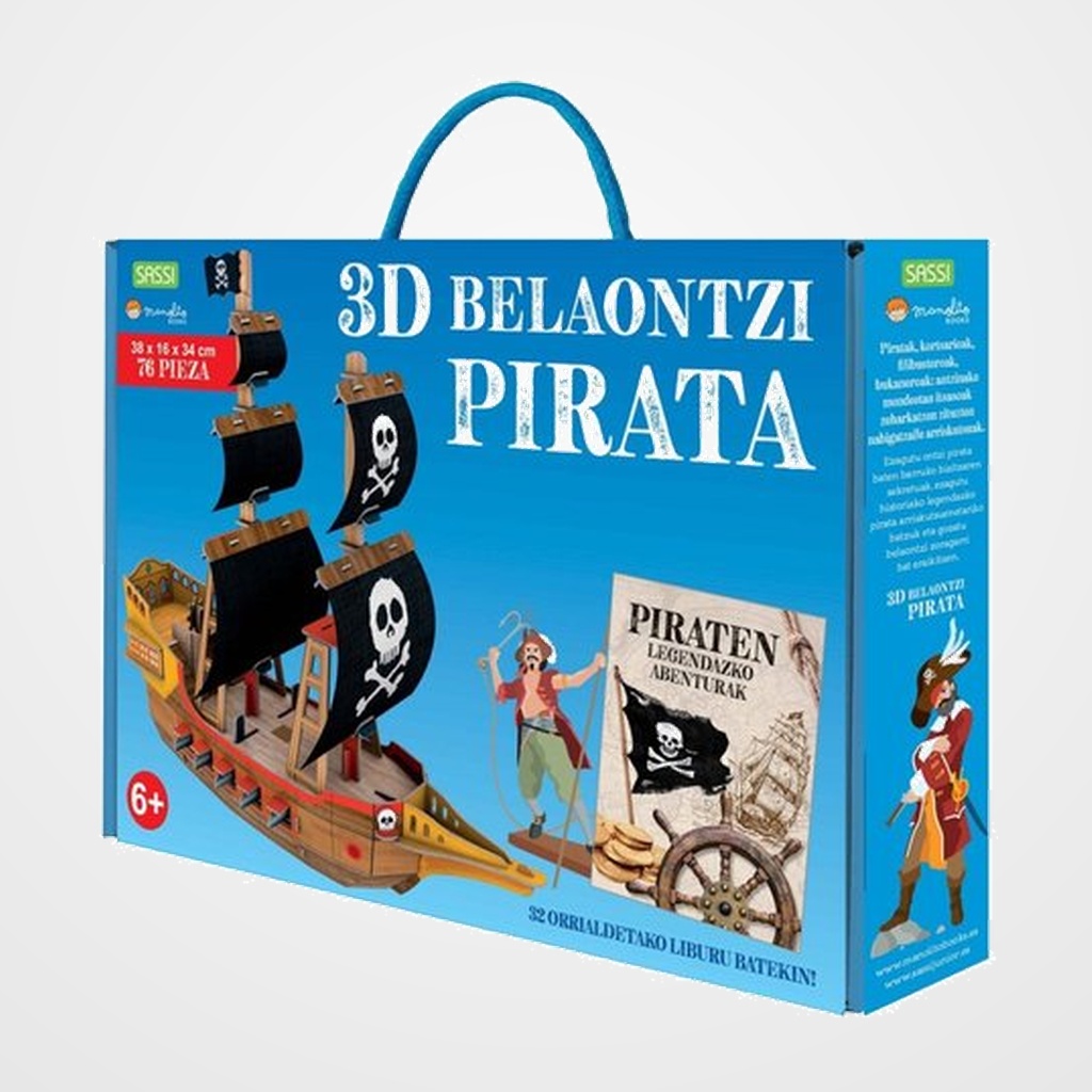 PUZLE 3D Y LIBRO SASSI MANOLITO BOOKS PIRATA ONTZIA 3D - EUSKERA 76 PIEZAS (+6 años)