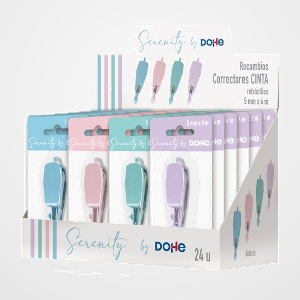 RECAMBIO CORRECTOR CINTA DOHE SERENITY 5 mm x 6 m SURTIDO EXPOSITOR DE 24