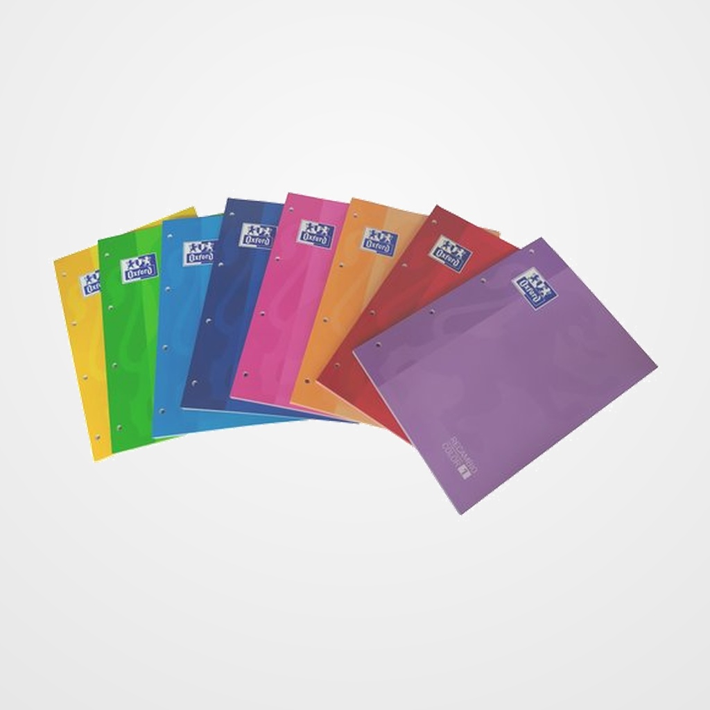 RECAMBIO OXFORD SCHOOL COLOR 1 ENCOLADO A4+ 80h 90gr 4 TALADROS CUADRIC.5x5 SURTIDO (8 col.) (1 color de recuadro)