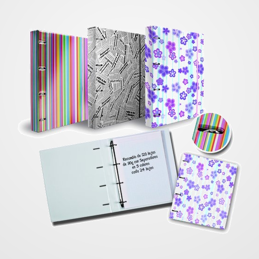 CARPEBLOC IBERPLAS CARTON FORRADO FASHION A4 4 an.25mm con REC.120 hj. 90 gr. RAYAS