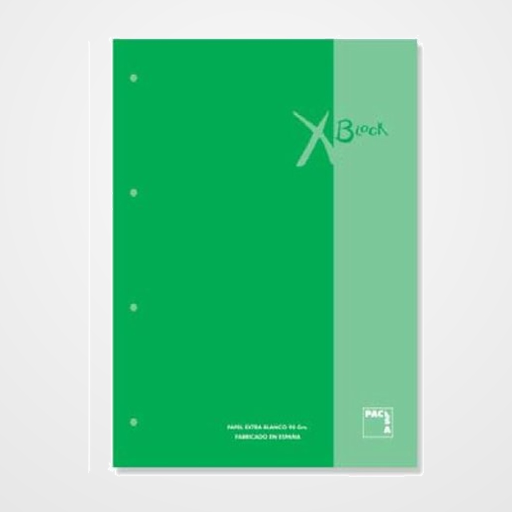 RECAMBIO PACSA XBLOCK ENCOLADO A4 80h 90g 4 TALADROS CUADRIC.5x5 VERDE OSCURO (1 color en rayado y banda)