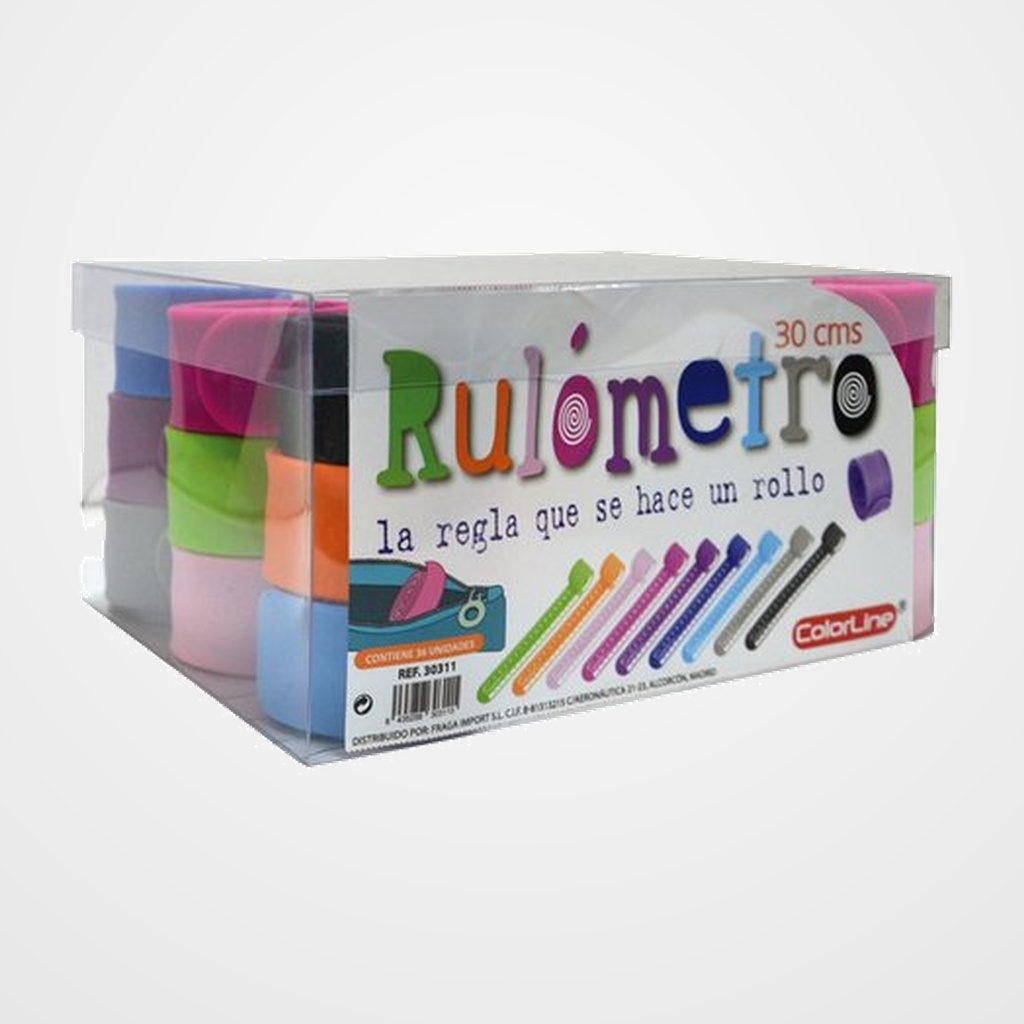 REGLA COLORLINE SILICONA 30cm ENROLLABLE COLORES SURTIDO EXPOSITOR DE 36