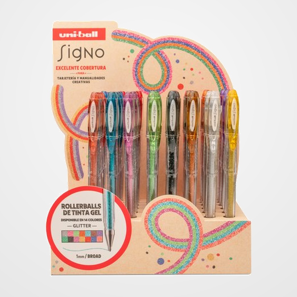 ROLLER GEL UNI-BALL SIGNO SPARKLING 1,0 (UM-120SP)  EXPOSITOR de 48 (14 col.)