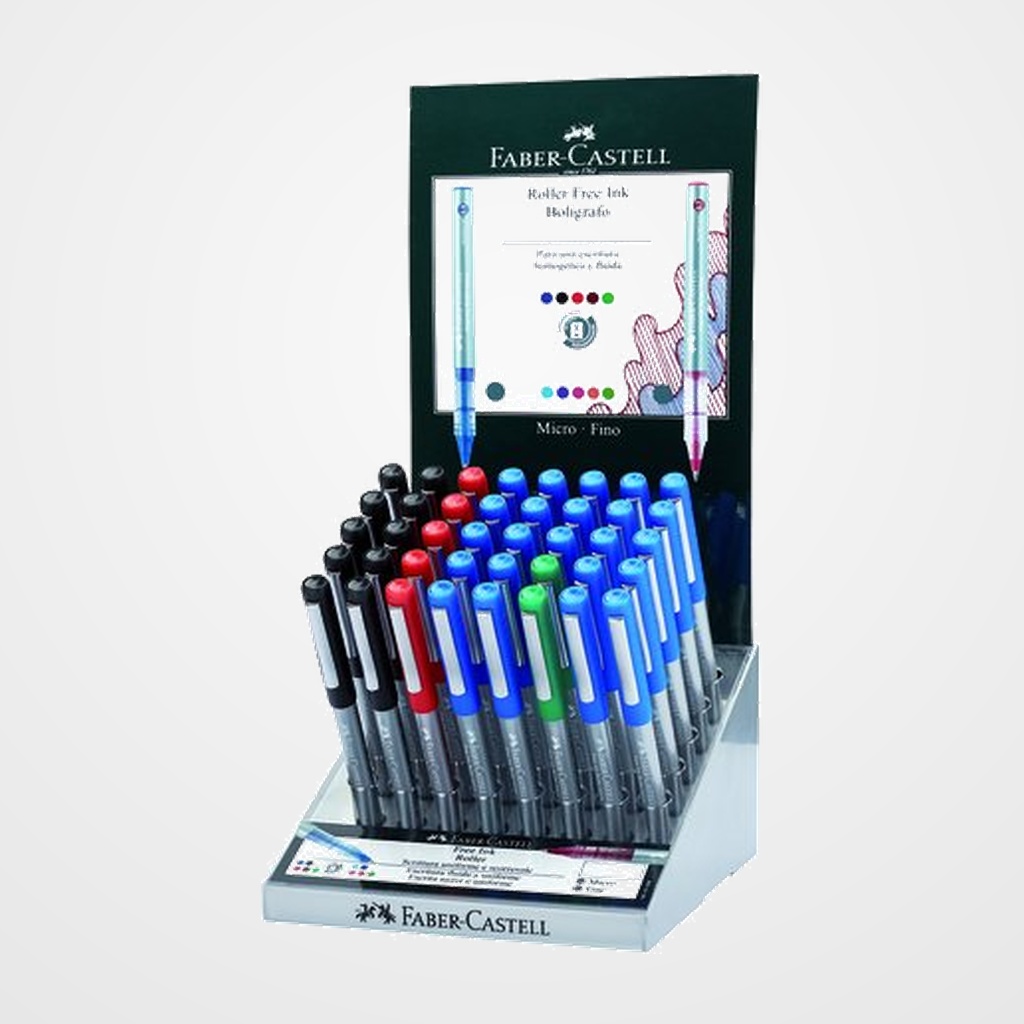 ROLLER T.LIQ. FABER-CASTELL FREE INK 0,5 EXPOSITOR DE 40 (36+4 S/C) (23x azul, 10x negro, 5x rojo, 2x verde)