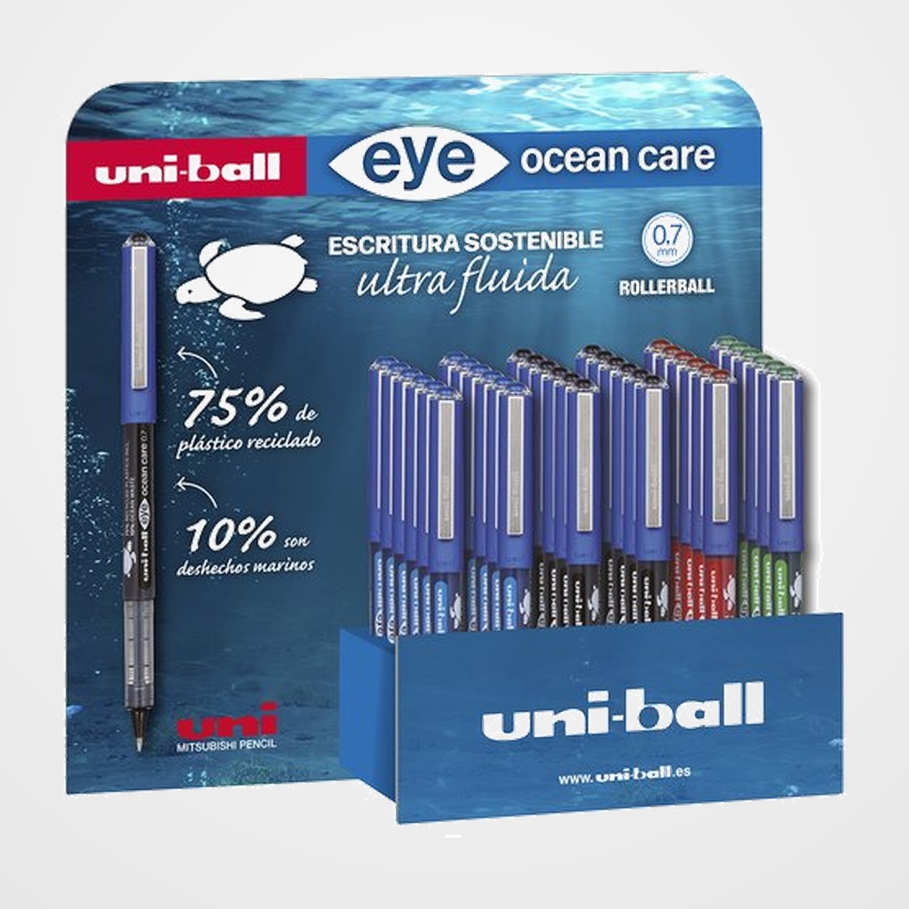 ROLLER T.LIQ. UNI-BALL EYE OCEAN CARE 0,7 (UB-157ROP) EXPOSITOR de 36 12x 274407000 OCEAN CARE AZUL 12x 274399000 OCEAN CARE NEGRO  6x 299297000 OCEAN CARE ROJO  6x 299305000 OCEAN CARE VERDE