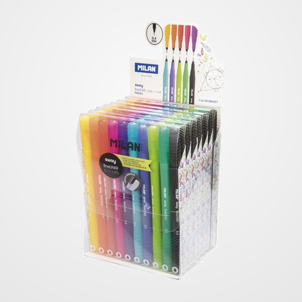ROTULADOR  MILAN SWAY FINELINER 0.4 mm EXPOSITOR de 7 ESTUCHES (10 rotul x estuche)