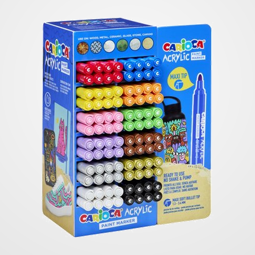 ROTULADOR ACRILICO CARIOCA PAINT MARKER PUNTA MAXI EXPOSITOR DE 96