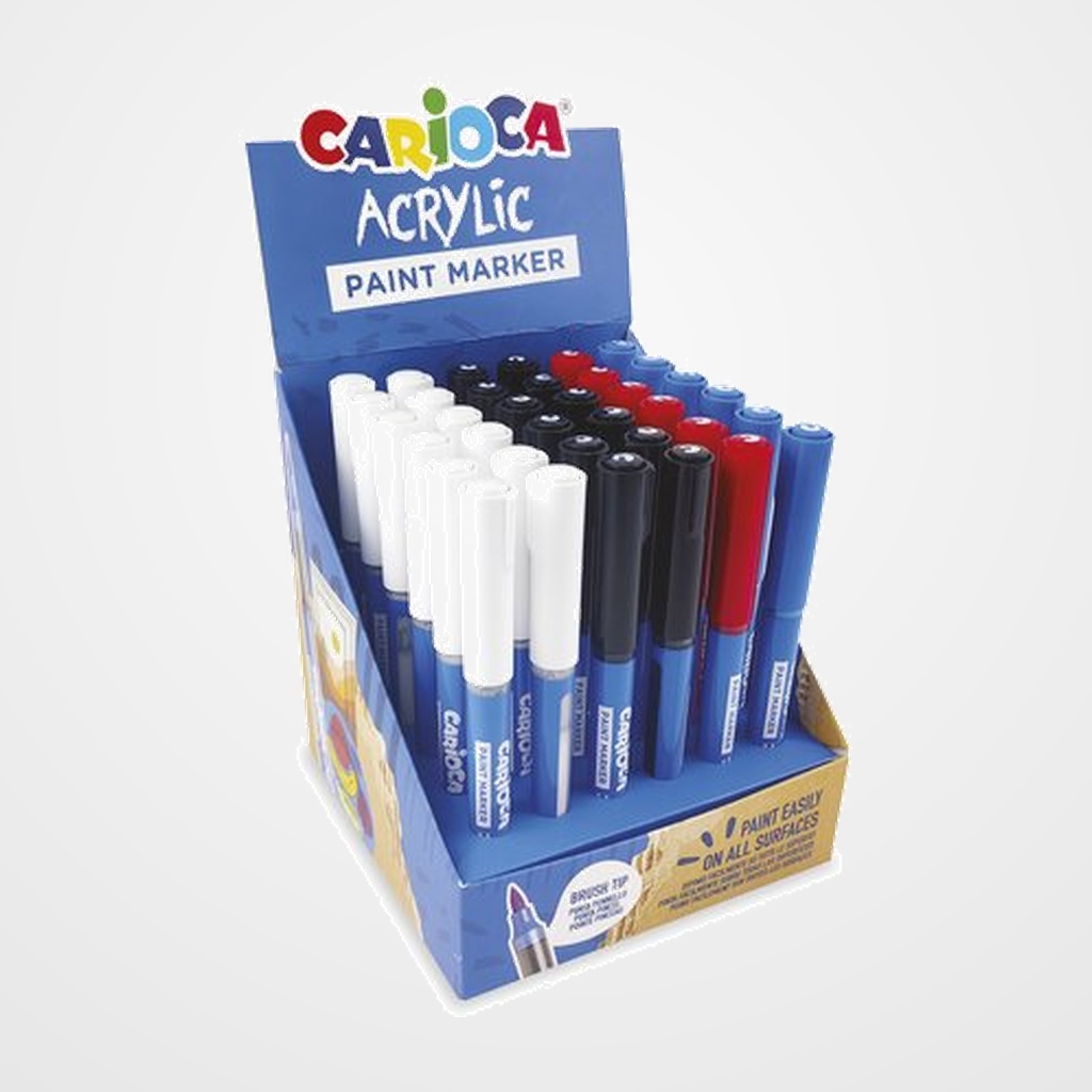 ROTULADOR ACRILICO CARIOCA PAINT MARKER PUNTA PINCEL EXPOSITOR de 36 (4 col.)