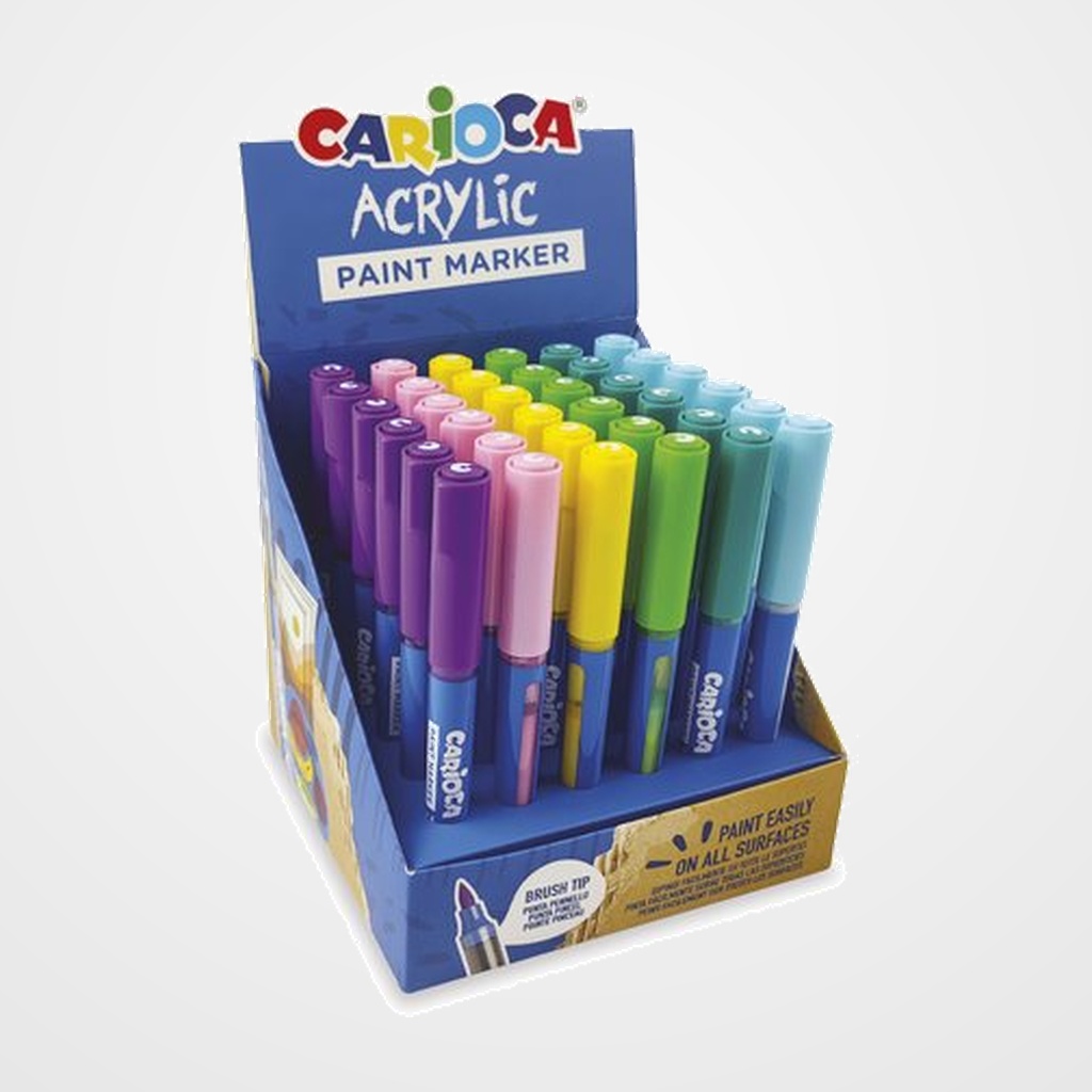 ROTULADOR ACRILICO CARIOCA PAINT MARKER PUNTA PINCEL EXPOSITOR de 36 (6. col.)