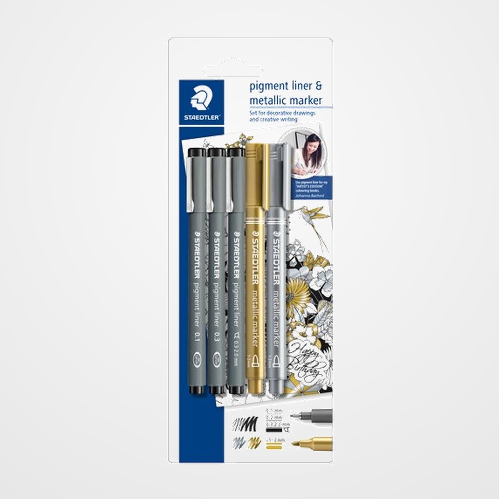 ROTULADOR CALIBRADO STAEDTLER 308 PIGMENT LINER BOLSA de 3 + 2 METALIC