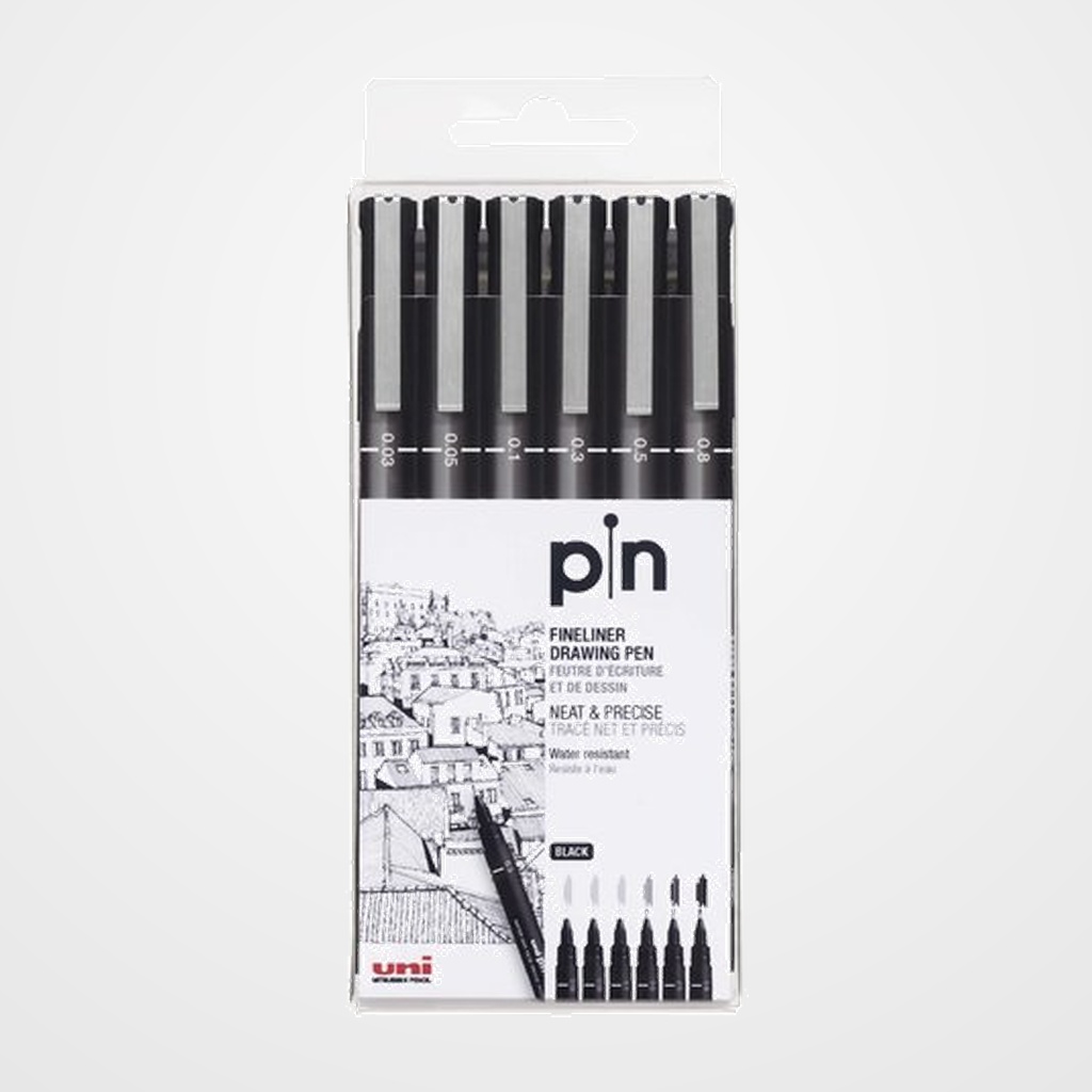 ROTULADOR CALIBRADO UNI-BALL PIN NEGRO BOLSA de 6