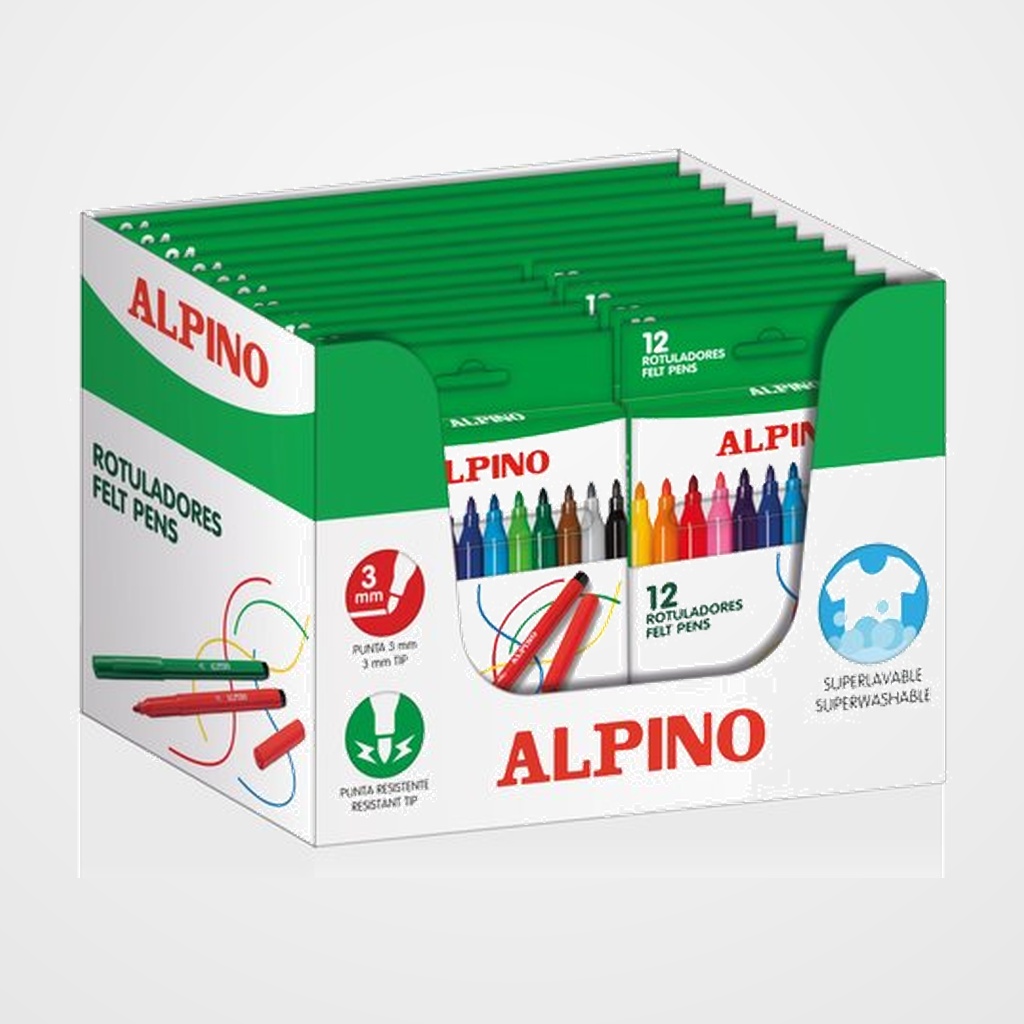 ROTULADOR FIBRA ALPINO STANDARD  SURTIDO EXPOSITOR DE 18 12x AR001002N ROTUL. STANDARD C/12 3x AR001003N ROTUL. STANDARD C/24 3x AR001003N ROTUL. STANDARD C/24 SIN CARGO