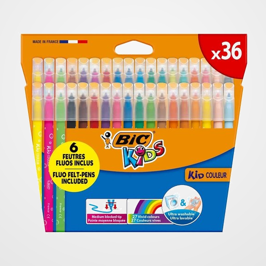 ROTULADOR FIBRA BIC KIDS ULTRA LAVABLE CAJA de 36