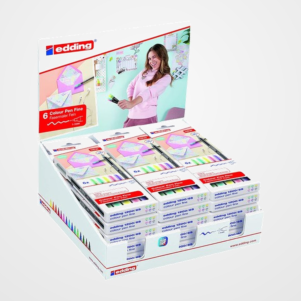 ROTULADOR FIBRA EDDING 1200  PASTEL ESTUCHE de 6 EXPOSITOR de 18