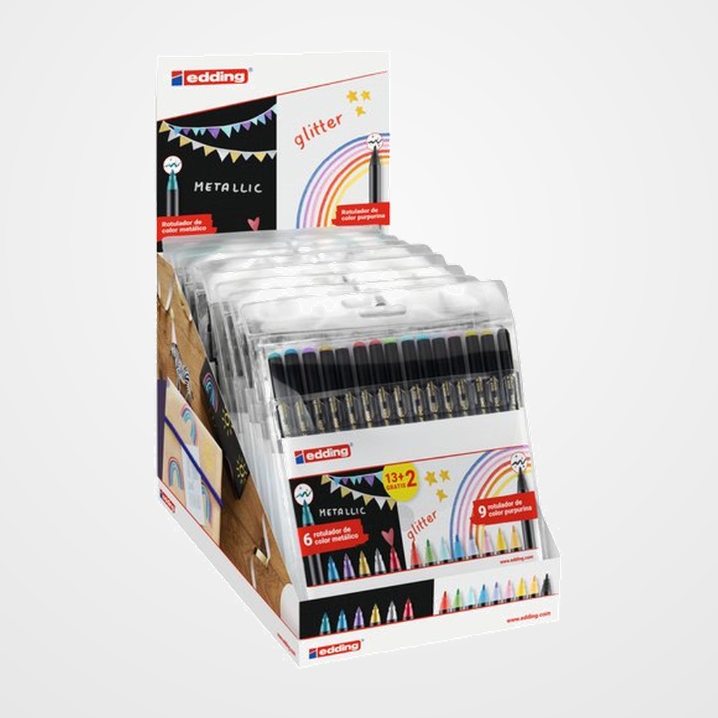 ROTULADOR FIBRA EDDING 1200 CLASICOS, NEON Y PASTEL EXPOSITOR de 10 PACKS