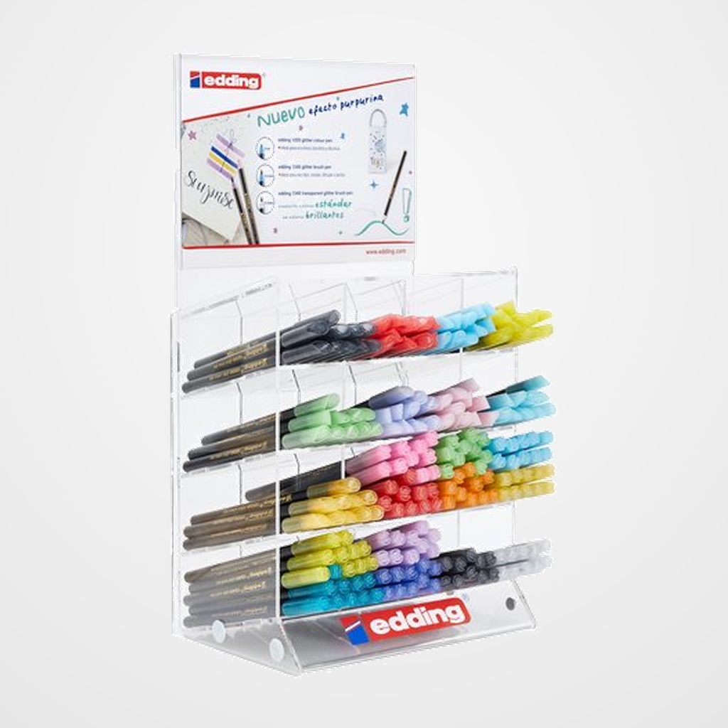 ROTULADOR FIBRA EDDING 1200/1340 GLITTER SURTIDO EXPOSITOR DE 210 90x ROTUL. 1200 GLITTER SURTIDO 120x ROT. 1340 GLITTER SURTIDO 2x ROT. 1200 GLITTER PASTEL EST.4 SIN CARGO 1x ROTUL. 1200 GLITTER BASICO EST.5 SIN CARGO 2x ROTUL. 1340 GLITTER EST.4 SIN CARGO