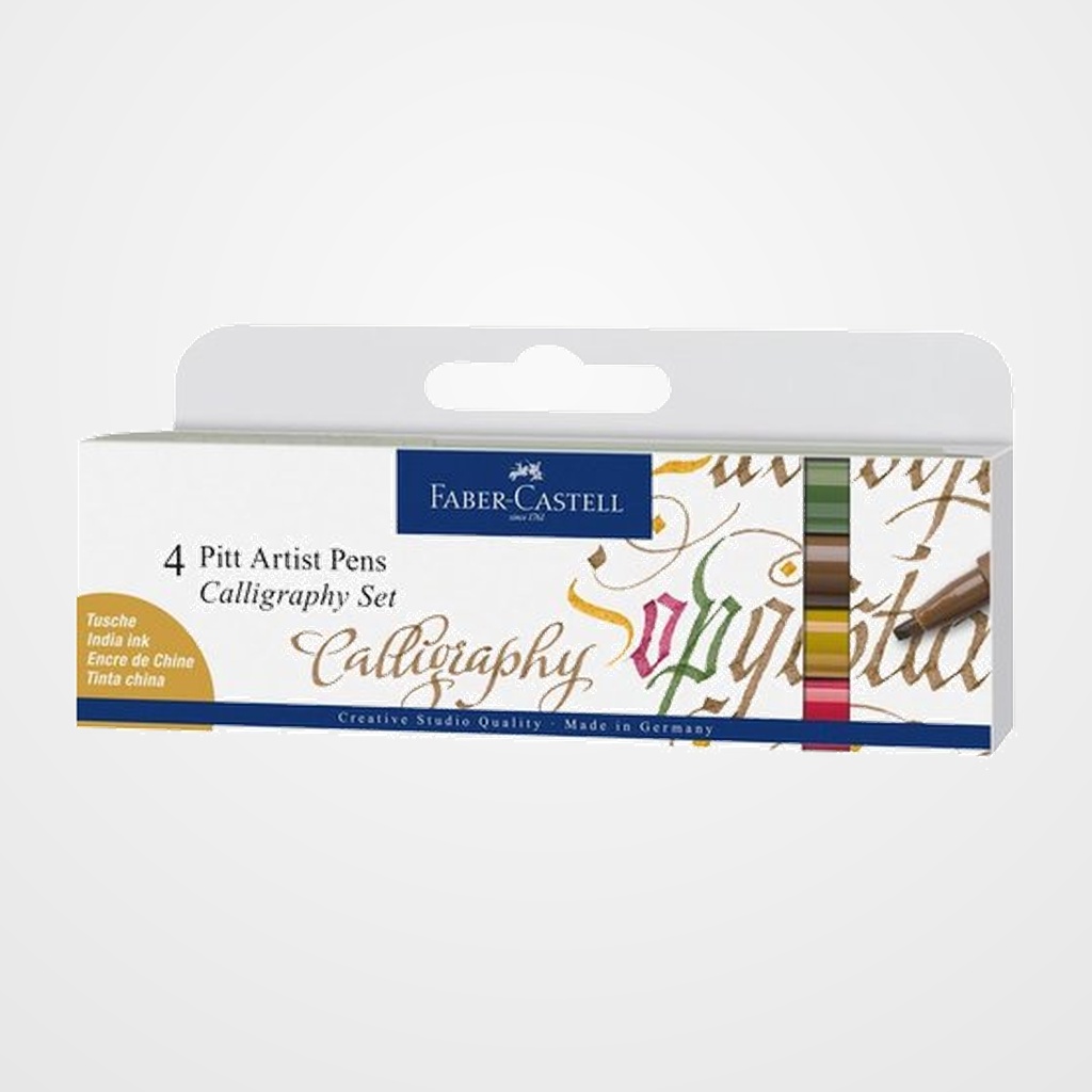 ROTULADOR FIBRA FABER-CASTELL PITT ARTIST PEN CALLIGRAPHY ESTUCHE DE 4 (turron C, verde dorado C, verde cromado C, rosa carmin C)