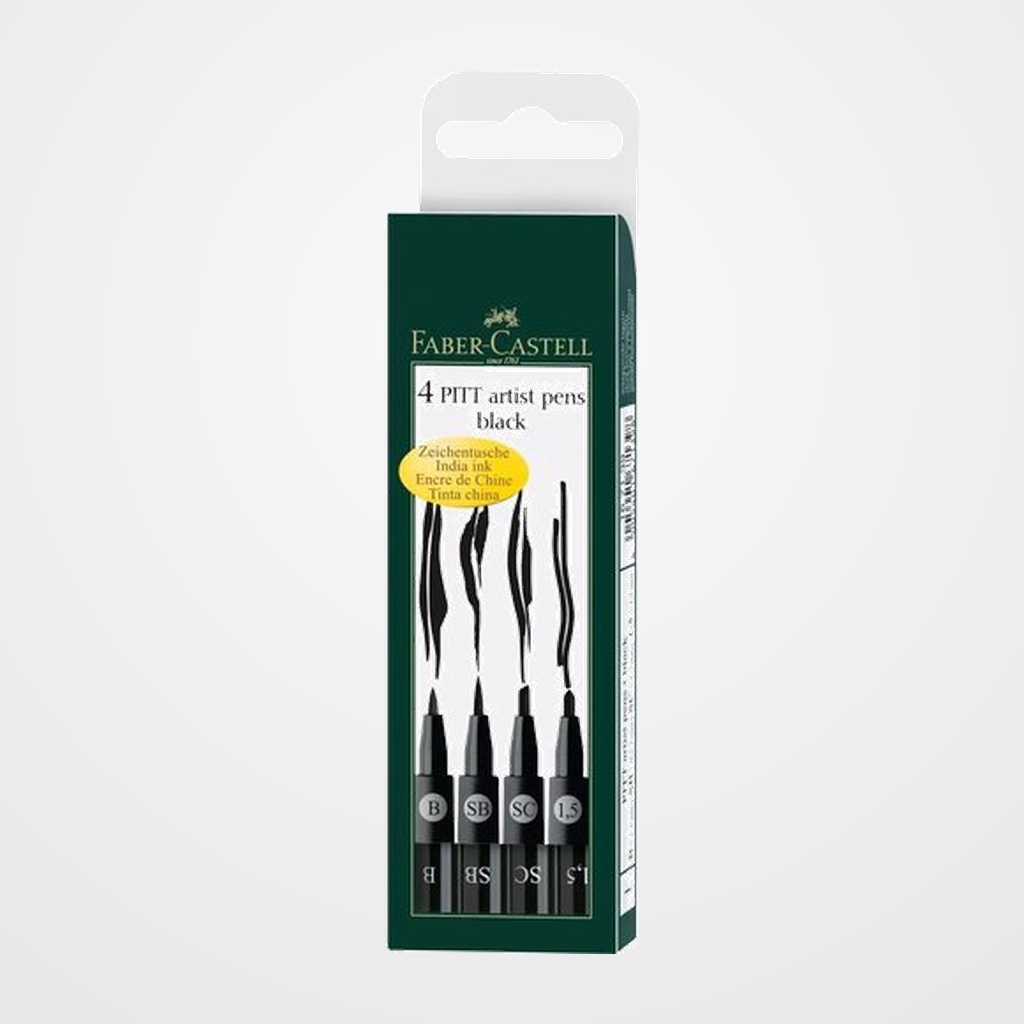 ROTULADOR FIBRA FABER-CASTELL PITT ARTIST PENS NEGROS ESTUCHE DE 4 (B, SB, SC y 1,5).