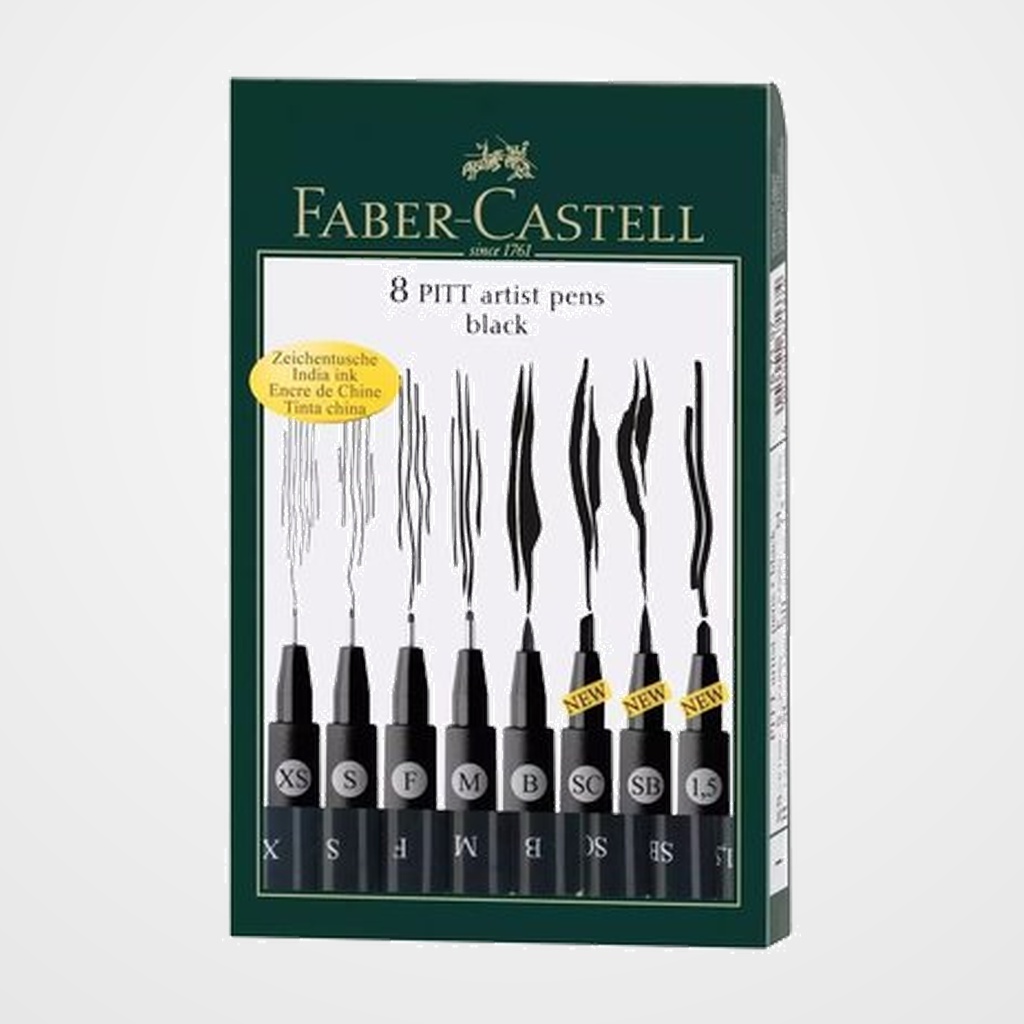 ROTULADOR FIBRA FABER-CASTELL PITT ARTIST PENS NEGROS ESTUCHE DE 8 (XS/S/F/M/B/SB/SC/1,5)