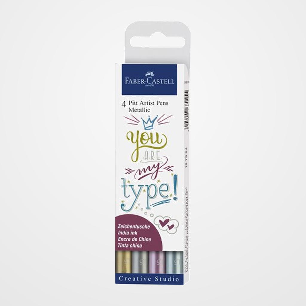 ROTULADOR FIBRA FABER-CASTELL PITT ESTUCHE DE 4 (ORO-PLATA-RUBI-AZUL)