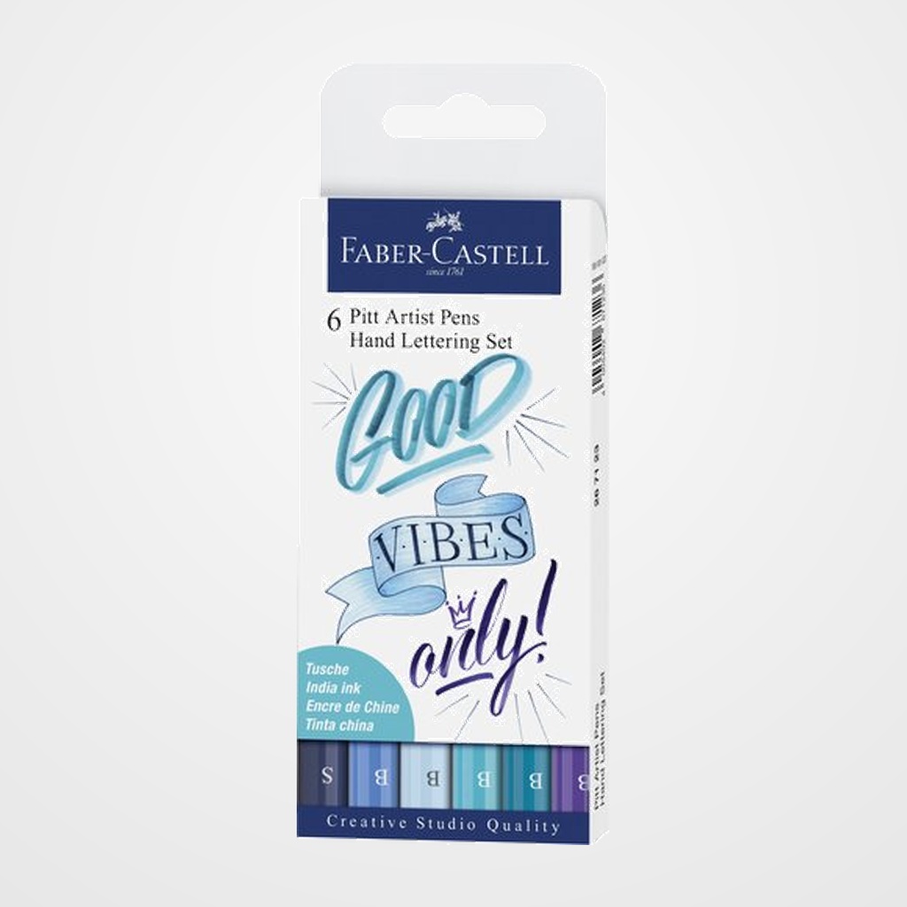 ROTULADOR FIBRA FABER-CASTELL PITT HAND LETTERING TONOS AZULES BOLSA DE 6