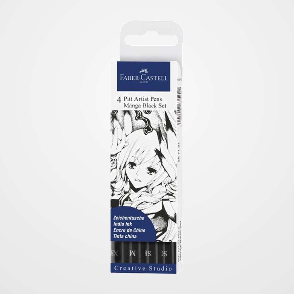 ROTULADOR FIBRA FABER-CASTELL PITT MANGA ESTUCHE DE 4 (TONOS NEGROS XS, M, SB y SC)