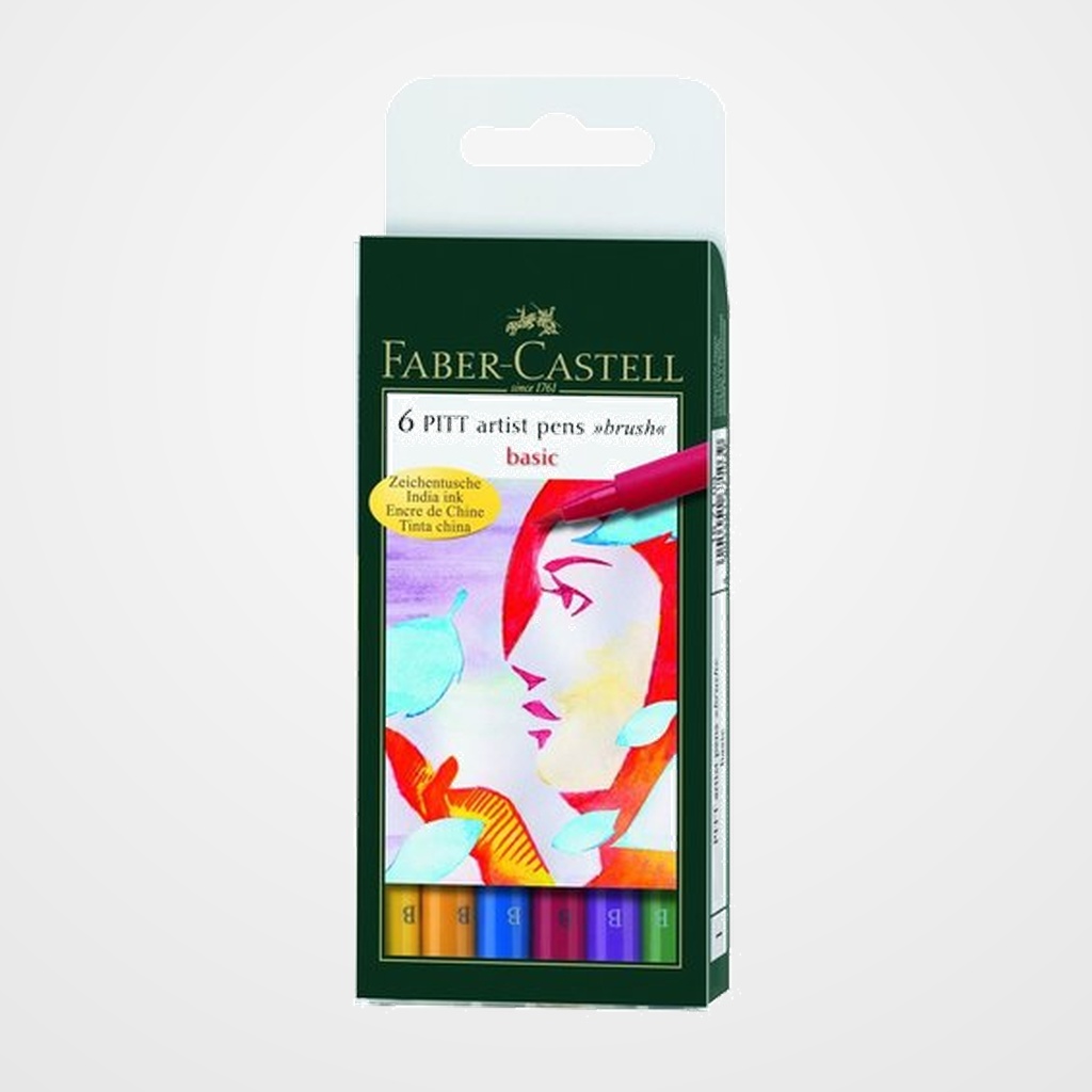 ROTULADOR FIBRA FABER-CASTELL PITT PINCEL BOLSA de 6 (COLORES BASICOS)