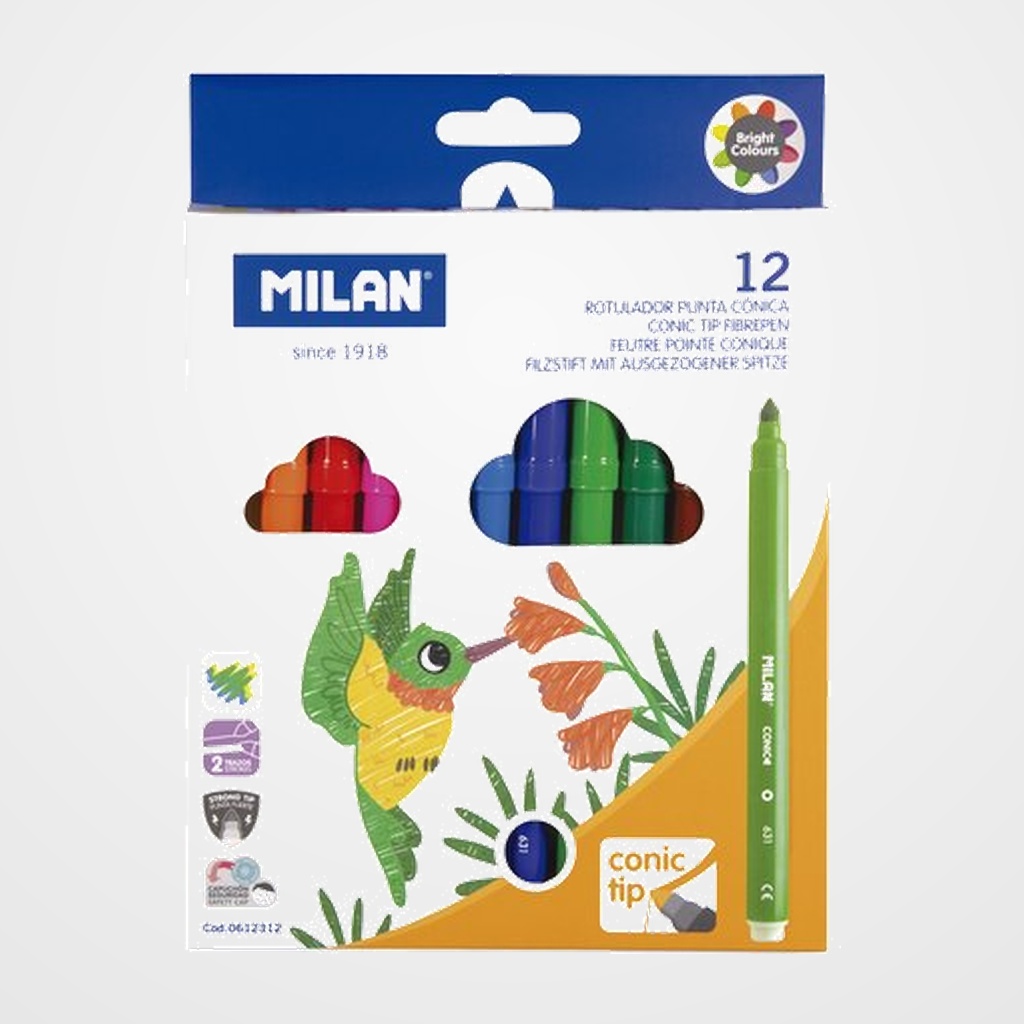 ROTULADOR FIBRA MILAN PUNTA CONICA ESTUCHE 12