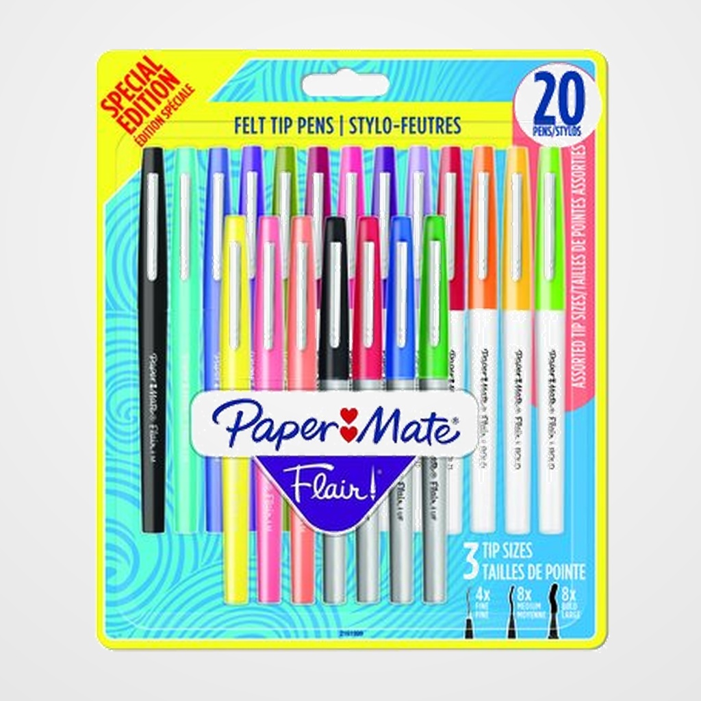 ROTULADOR FIBRA PAPER MATE FLAIR ORIG. PACK GRANDE BLISTER DE 20 (8x Flair M + 8x Flair Bold + 4x Flair UF)