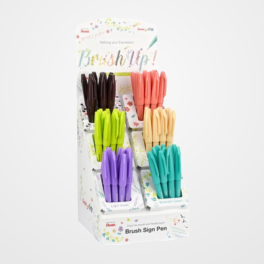 ROTULADOR FIBRA PENTEL TOUCH (PUNTA PINCEL) SURTIDO EXPOSITOR de 60