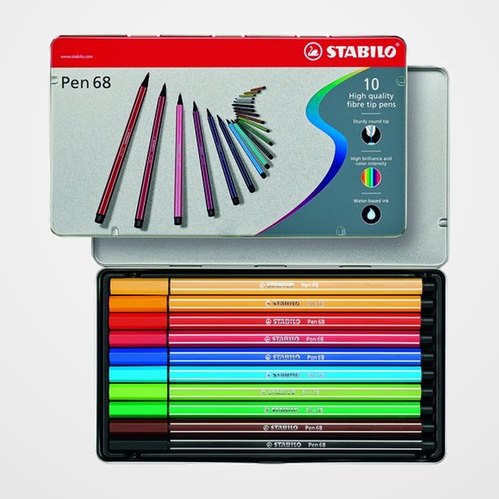 ROTULADOR FIBRA STABILO PEN 68 CAJA METALICA de 10