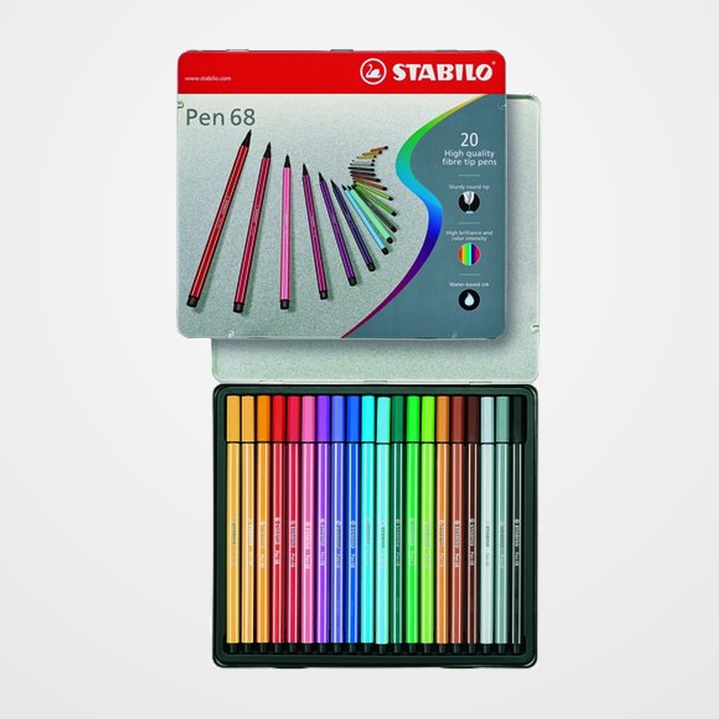 ROTULADOR FIBRA STABILO PEN 68 CAJA METALICA de 20
