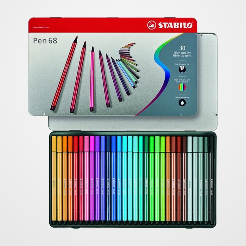 ROTULADOR FIBRA STABILO PEN 68 CAJA METALICA de 30