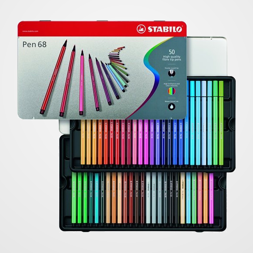 ROTULADOR FIBRA STABILO PEN 68 CAJA METALICA de 50