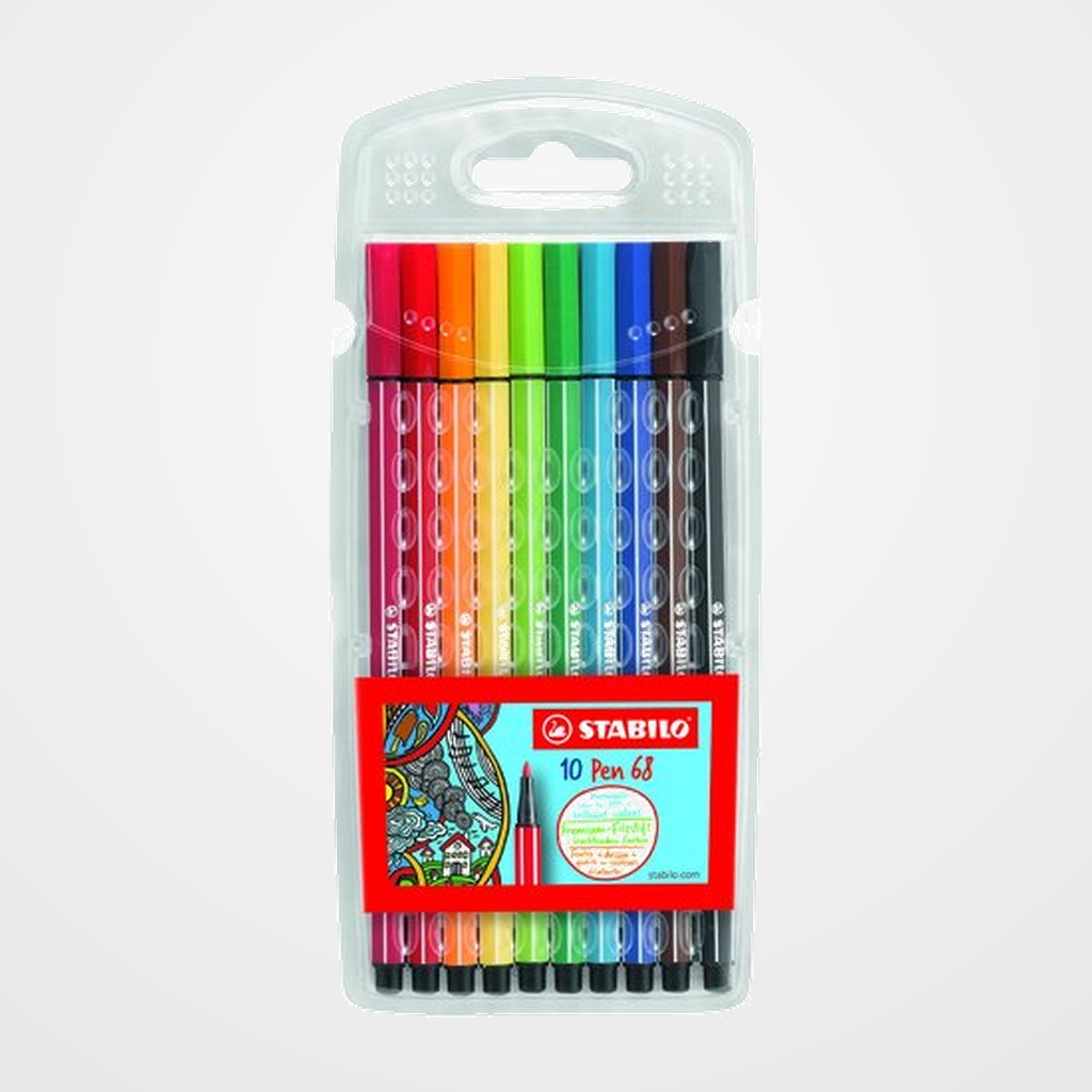 ROTULADOR FIBRA STABILO PEN 68 CAJA PLASTICO de 10