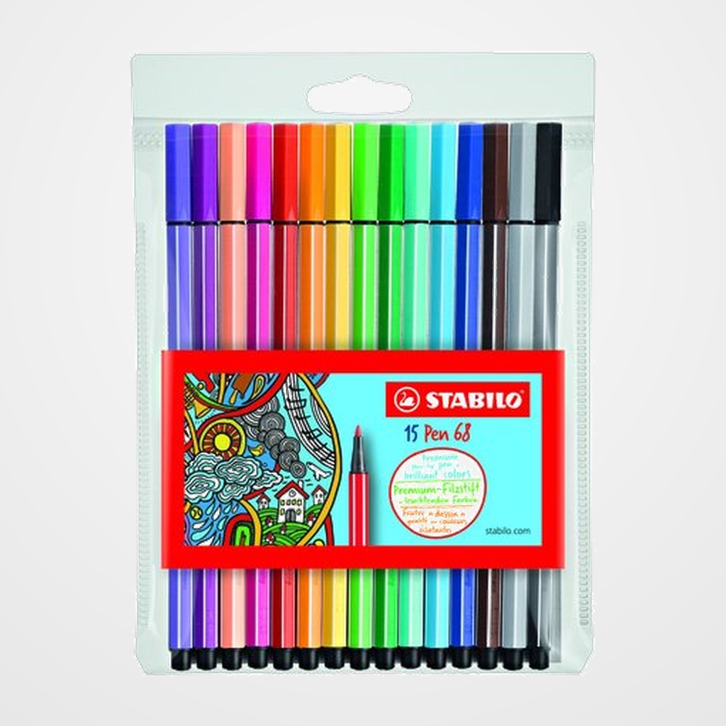 ROTULADOR FIBRA STABILO PEN 68 CAJA PLASTICO de 15