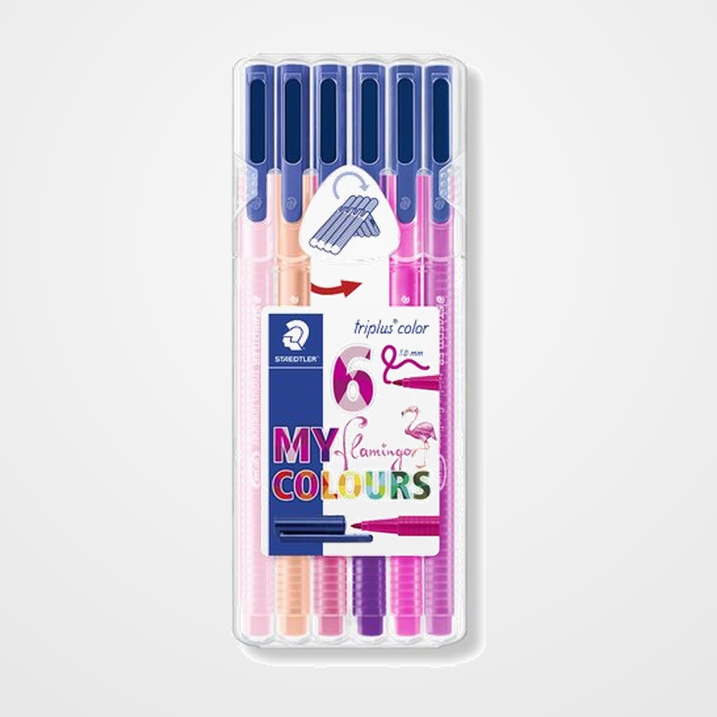 ROTULADOR FIBRA STAEDTLER  323 TRIPLUS COLOR FLAMINGO ESTUCHE de 6 (Violeta, Magenta, Carmin Claro, Rojo Burdeos, Salmon, Violeta Oscuro)
