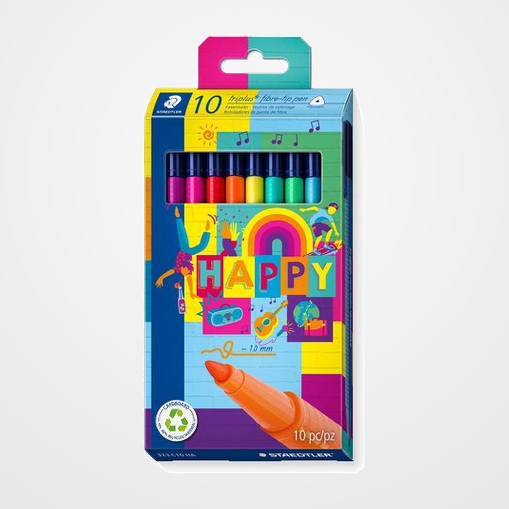 ROTULADOR FIBRA STAEDTLER  323 TRIPLUS COLOR HAPPY LINE ESTUCHE de 10