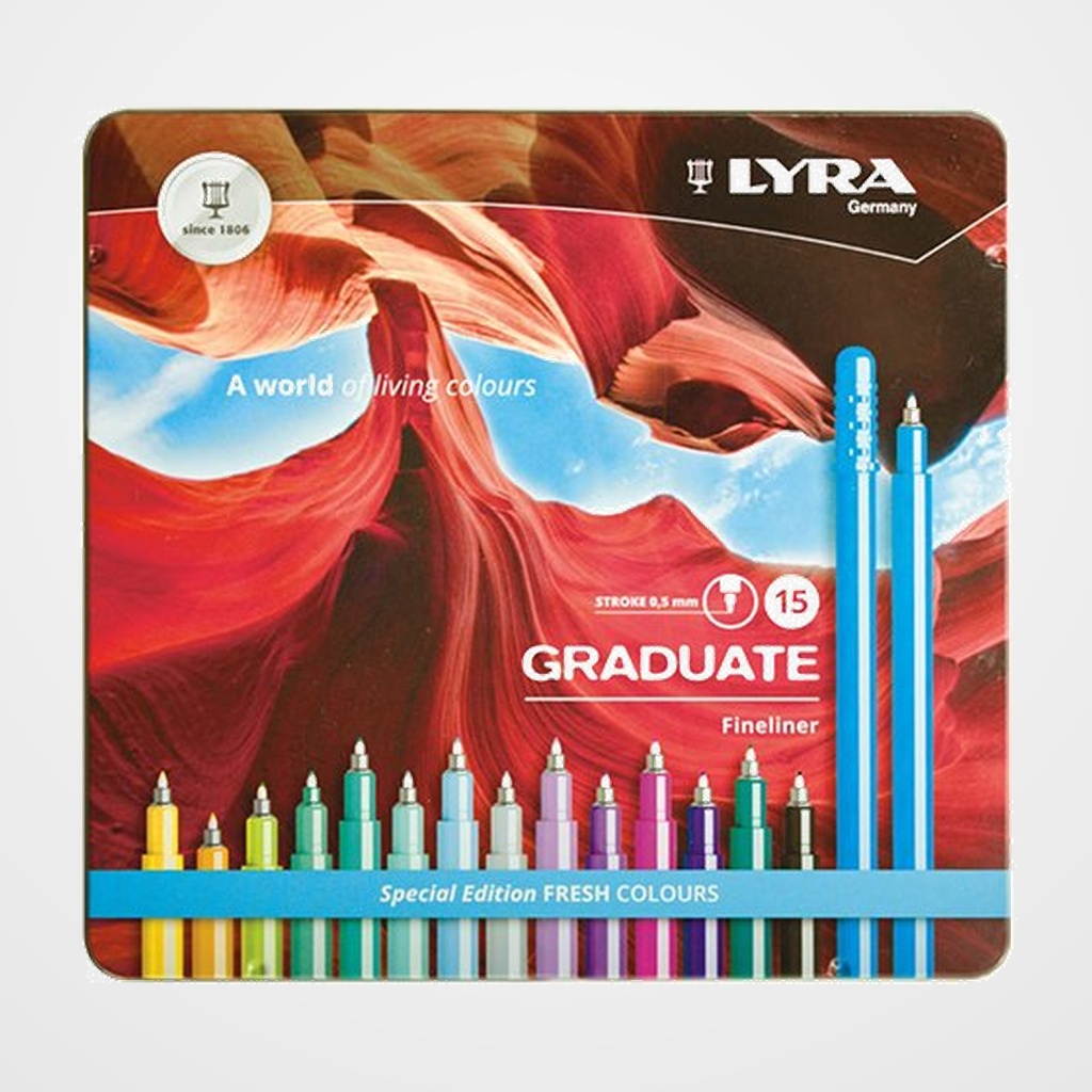 ROTULADOR LYRA GRADUATE FINELINER COLORES FRESH ESTUCHE METAL DE 15