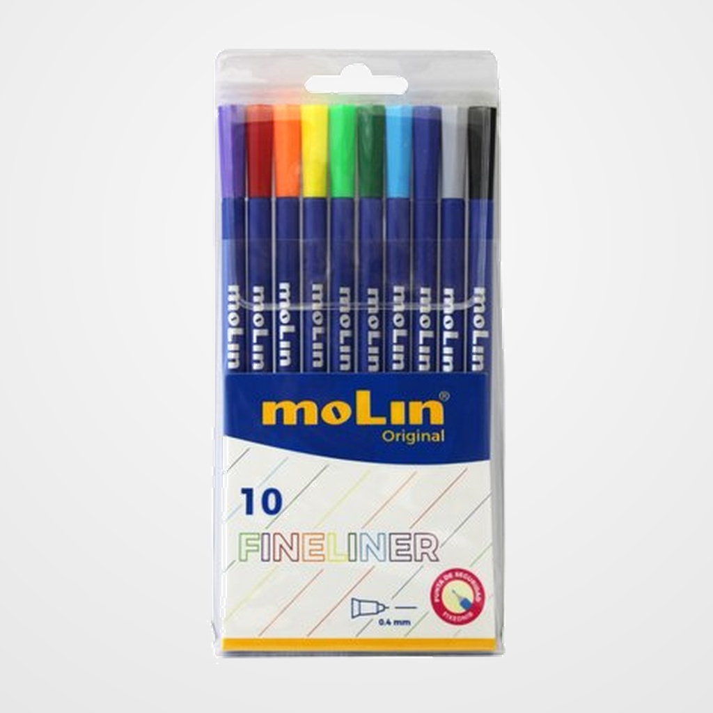 ROTULADOR MOLIN FINELINER 0.4 mm BOLSA DE 10 COLORES SURTIDOS